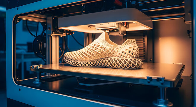 Innovative 3D printing technology creates a unique, lightweight, and breathable sneaker design. The intricate lattice structure is a testament to additive manufacturing capabilities. - Powered by Adobe
