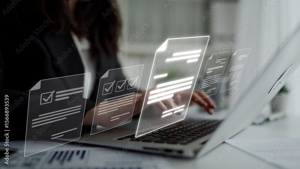 Poster online document management, cloud-based document access, secure digital file storage, paperless docu