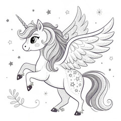  Cute Winged Unicorn Colouring Page – Magical Pegasus Line Art for Kids