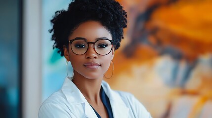 Fototapeta premium Modern office portrait: Afro-American medical intern.