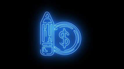 Neon Icon of Pencil and Coin Representing Education Funding or School Fees