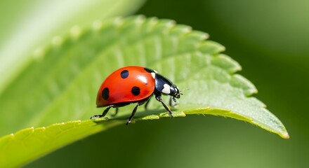 Naklejka premium Close-up Photography of a Ladybug on a Green Leaf