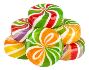 Close-up of Colorful Striped Peppermint Candy Stack, isolated on a transparent background