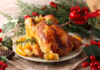 Festive whole roast chicken