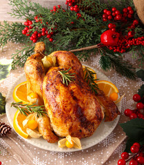 Festive whole roast chicken