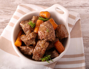 Stewed beef bits with carrot