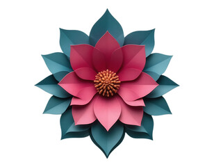 Exquisite 3D Paper Flower with Layered Petals and Turquoise Leaves