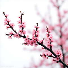 Branch blossoming pink flowers