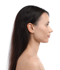 Naklejka premium Cosmetology. Portrait of beautiful woman on white background