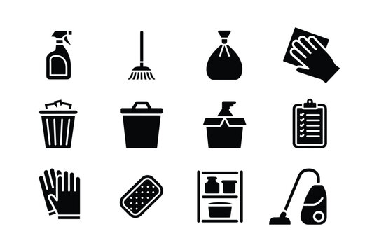 Cleaning Supplies And Tools Collection spray bottle broom