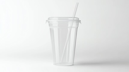 a clear plastic cold drink cup with lid and straw, realistic commercial style, no print, isolated on white background