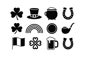 Shamrock top hat pot rainbow pipe flag beer horseshoe clover lucky charm