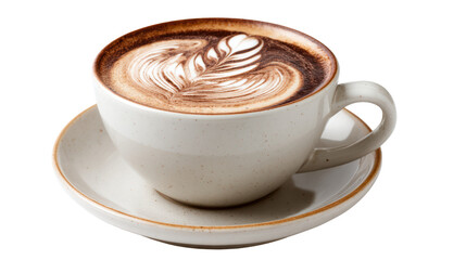 Delicious coffee cup with latte art on white isolate background.