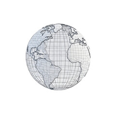 Obraz premium Digital Globe Model with Wireframe Map of Earth on Transparent Background