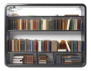 Stylish Bookshelf Filled with a Diverse Collection of Books and Decorative Objects