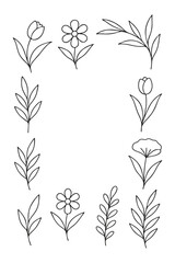 Botanical Line Art Icons — Elegant Minimalist Nature Series, A curated collection of fifteen botanical line art icons featuring diverse floral and leaf motifs — crafted in minimalist style and arrange