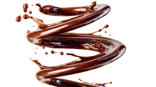 Swirling chocolate sauce on a white isolated background, perfect for dessert or recipe presentations.