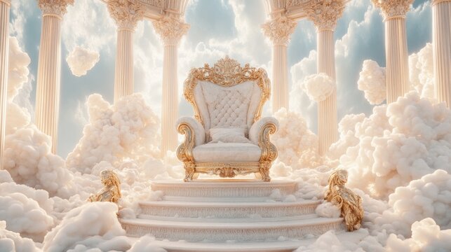 Ornate throne room amongst fluffy clouds.