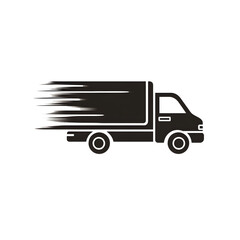 Black Delivery Truck Moving Fast in Motion with Motion Lines on Transparent Background