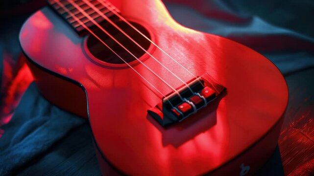 A close-up shot of a red guitar on a table, perfect for music or lifestyle-related contexts