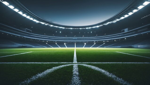 Majestic Night Stadium Illuminated Football Field and Grandstands