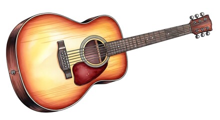 Obraz premium Acoustic guitar illustration for music lovers and musicians learning guitar and playing acoustic songs