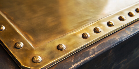 Elegant brass plaque with polished finish and decorative studs Generative AI