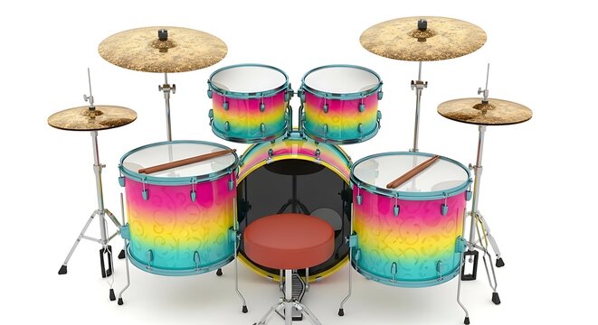 Colorful drum set musical instrument drums percussion music kit band orchestra studio equipment sound - Powered by Adobe