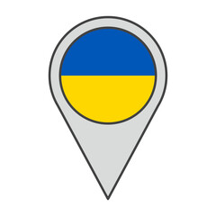 Vector illustration of a geolocation tag colored with the flag of Ukraine