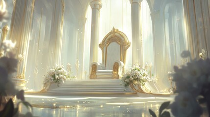 Grand throne room illuminated by sunlight.