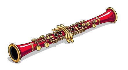 Naklejka premium Red clarinet instrument drawing illustration for music education and performance stock photo and graphic design