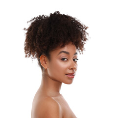 Portrait of beautiful Brazilian woman on white background