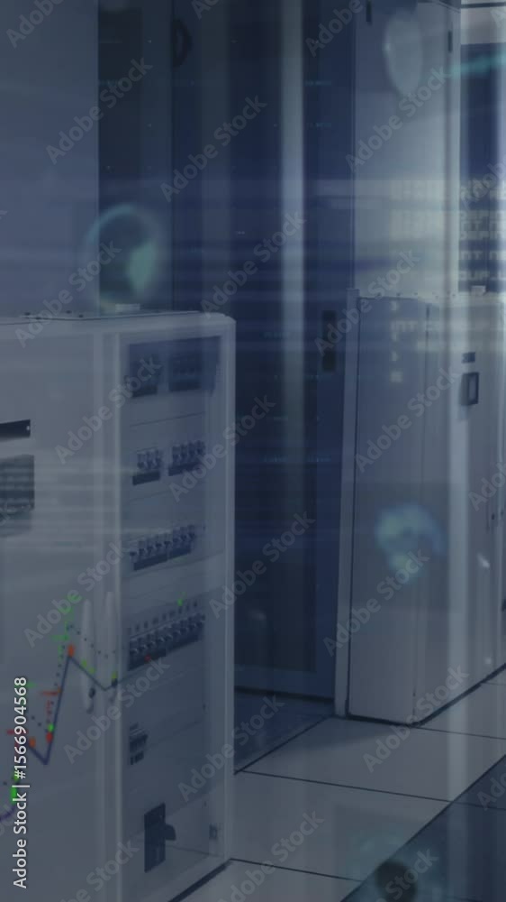 Poster financial data processing against empty computer server room