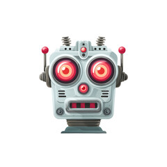 Fototapeta premium Futuristic Robot Head with Red Eyes and Metallic Features in Sci Fi Style