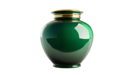 A beautifully crafted emerald green urn symbolizing remembrance and enduring legacy with on transparent background