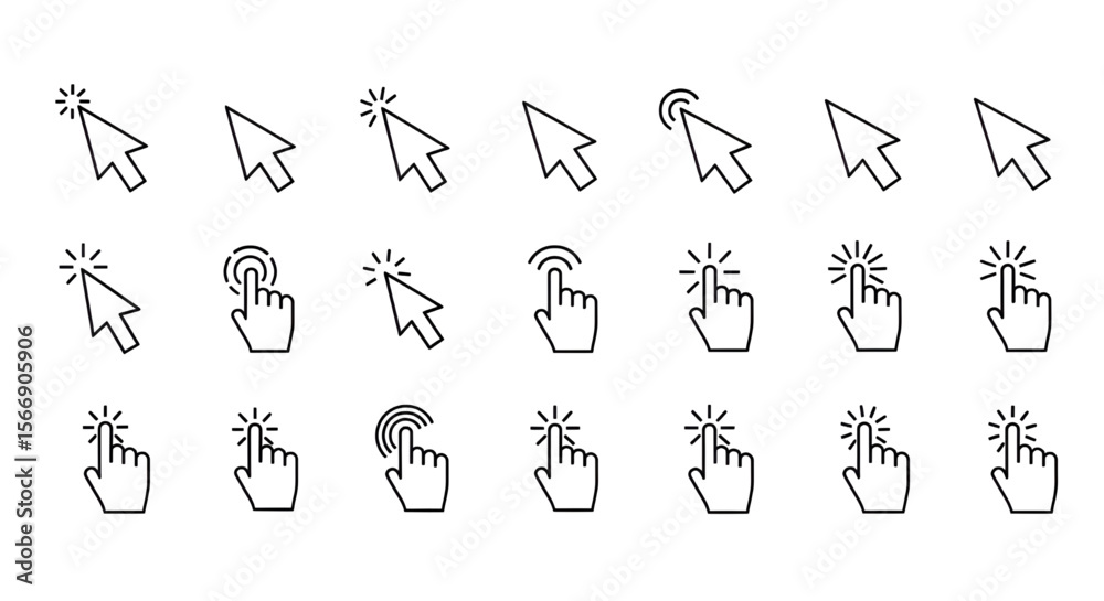 Fototapete Cursor Icon Set - Collection of Hand and Arrow Pointer Symbols for Website and Application Interface Design