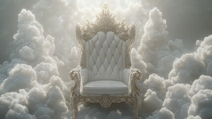 Ornate throne chair on a bed of clouds.