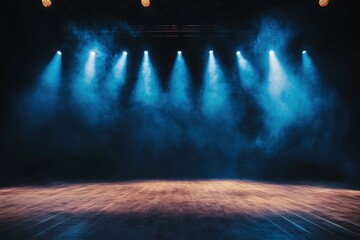 high definition picture of spotlights illuminate empty stage with dark background