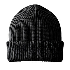 Black wool baseball cap or knit hat isolated on a white background, perfect for winter fashion accessory