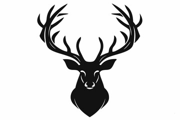 Black and White Silhouette of a Majestic Deer Head with Antlers