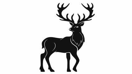 Silhouette of a Majestic Stag with Antlers, Standing Proudly on White