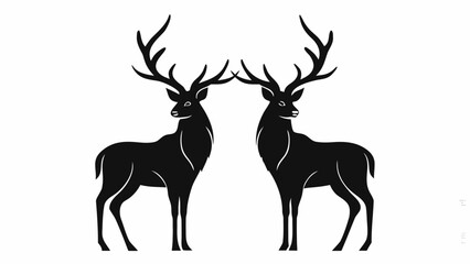 Two Black Deer Silhouettes with Antlers Facing Each Other on White