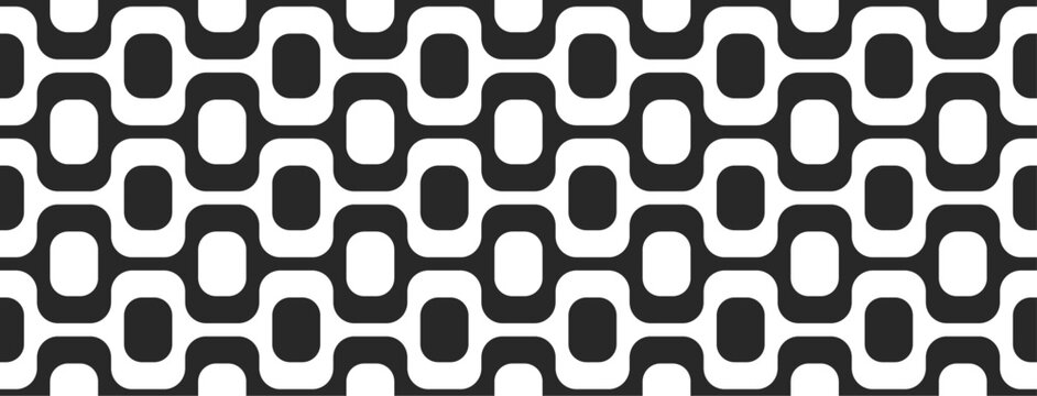 Ipanema beach sidewalk, black and white geometric artistic seamless pattern 