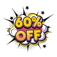 Obraz premium 60% Off sale announcement in comic book style with vibrant colors, isolated vector image on transparent background 