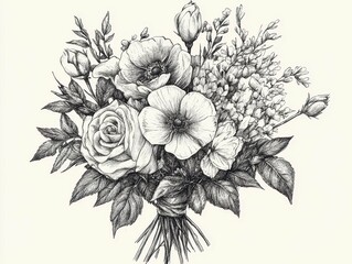 high definition picture of hand drawing floral bouquet