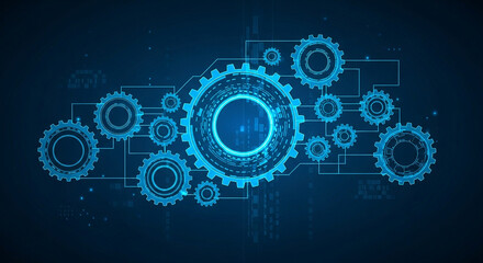 Blue technology gears abstract background for engineering and innovation concept design element