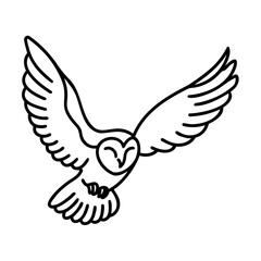 Obraz premium Black line art owl with outstretched wings on white background