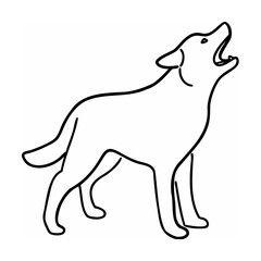 Black Line Art Illustration of a Howling Wolf on White Background