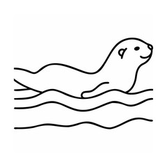 Black and white otter swimming in water one line art