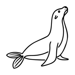 Black and white line art illustration of a seal looking up